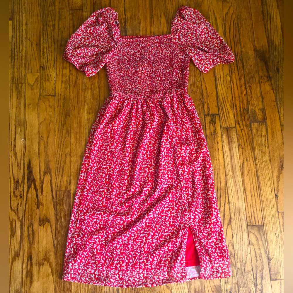 Small Roolee red floral puff-sleeves midi dress